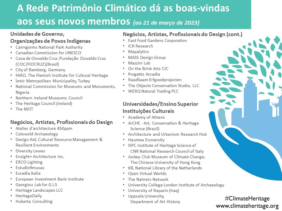 PatrimonioClima's tweet photo. Junte-se a nós na celebração de 92 novos membros da rede #ClimateHeritage colaborando para desbloquear o poder da cultura para ajudar as pessoas a imaginar e realizar um futuro de baixo carbono, justo e resiliente ao clima!

https://t.co/f2G3c0hNjb

#PatrimônioClimático https://t.co/ceLxl6MciA