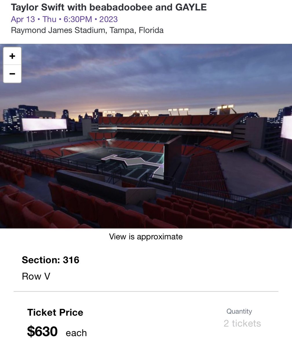 SkylarSchott's tweet photo. Hi! I’m looking to trade/swap my two 4/13 Tampa eras tickets for two 4/15 nosebleed or behind stage tickets!! I’m desperate since my hubby can’t make the Thursday date anymore 😭 #TSErasTour #taylorswift #erastour #ErasTourTampa #taylorswifytickettrade https://t.co/0AxKLbCSIf