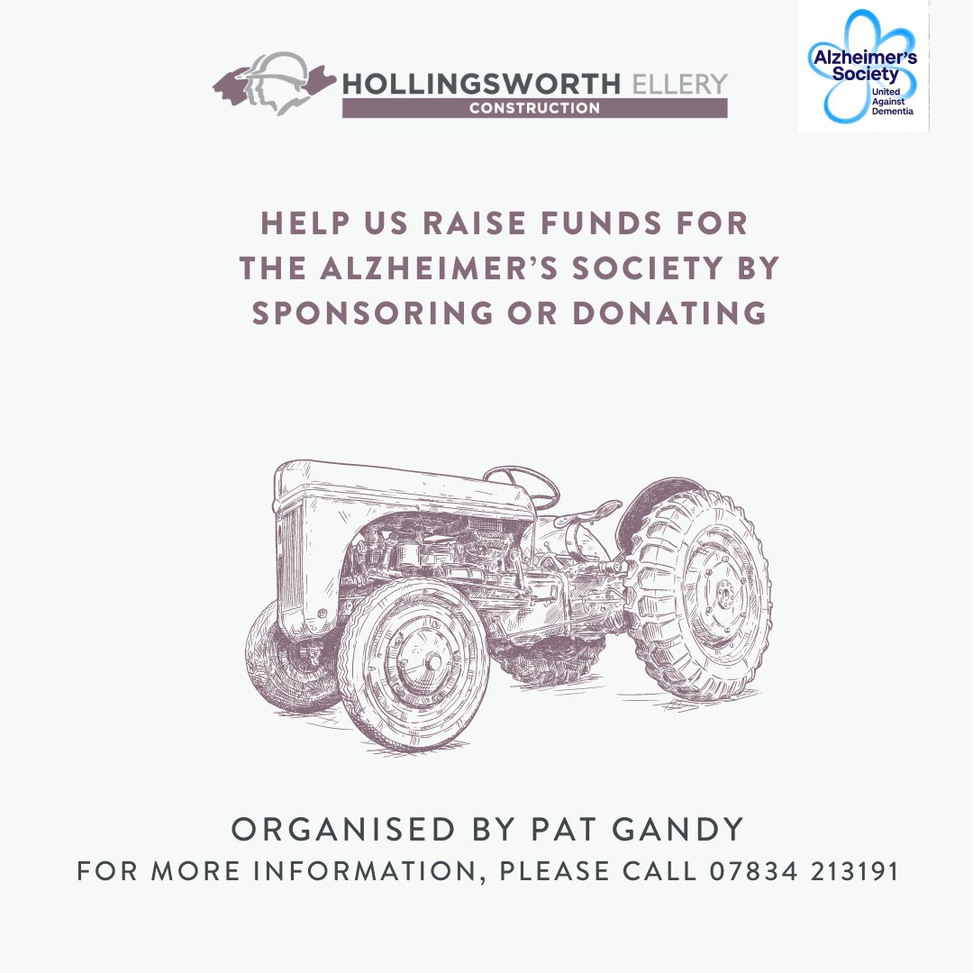 Hollingsworth Ellery are helping raise funds for the Alzheimer’s Society
From April 6th until 12th April 2023
Please help us by sponsoring or donating what you can afford.
Organised by Pat Gandy

07834 213191

alzheimers.org.uk to donate direct to the charity.