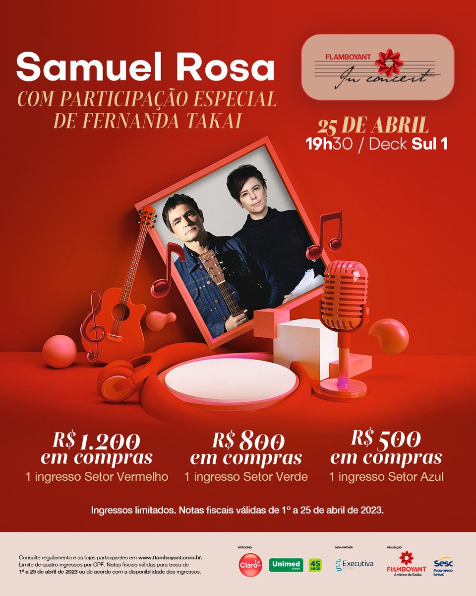 Flamboyant_Shop's tweet photo. Não perca a oportunidade de curtir o 1º show da turnê solo do Samuel Rosa no #FlamboyantInConcert. E o melhor, com a participação especial de Fernanda Takai.
Troque suas notas fiscais e aproveite: https://t.co/0uFOIZ5Cs6