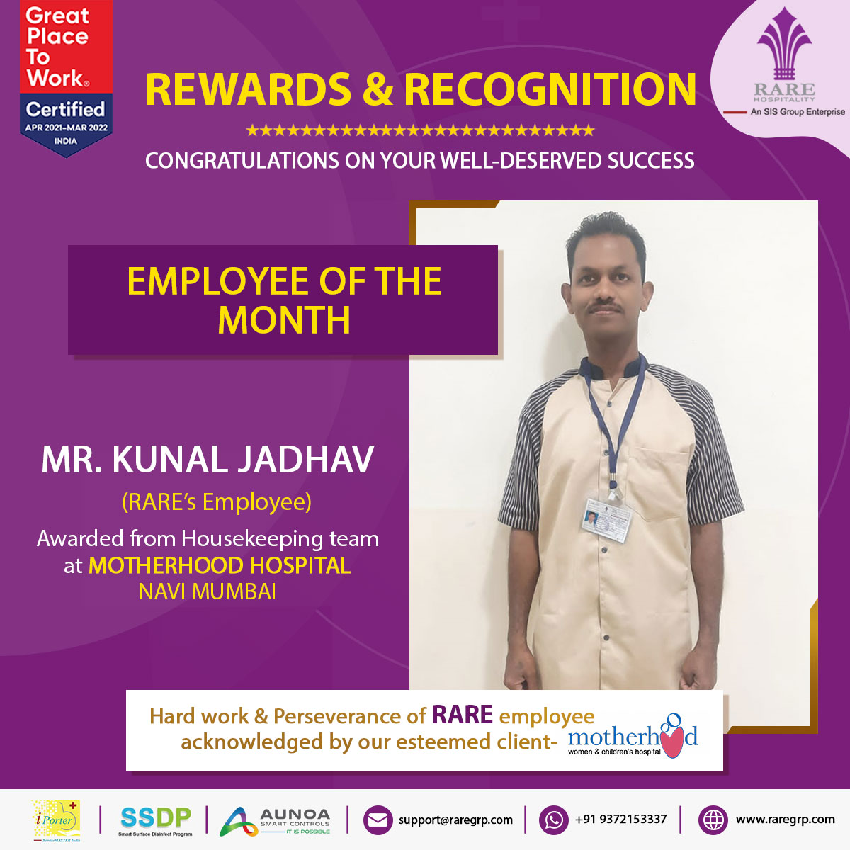 RARE_Grp's tweet photo. It's always an honor to be felicitated by your esteemed client, Congrats to Mr. Jadav for being acknowledged by our esteemed client - Motherhood. https://t.co/40YjZBeHaM