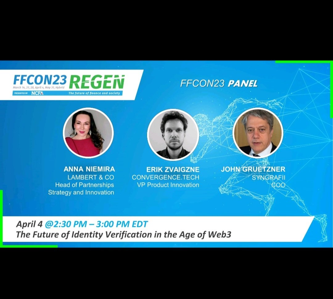 The Future of Identity Verification in the Age of Web3 
<a href="/NCFACanada/">NCFA Canada</a> April 4 at 2:30 pm EST
fintechandfunding.com
<a href="/__convergence__/">Convergence.Tech</a> <a href="/Syngrafii/">Syngrafii</a>
#blockchain #fintech #web3 #digitalidentity