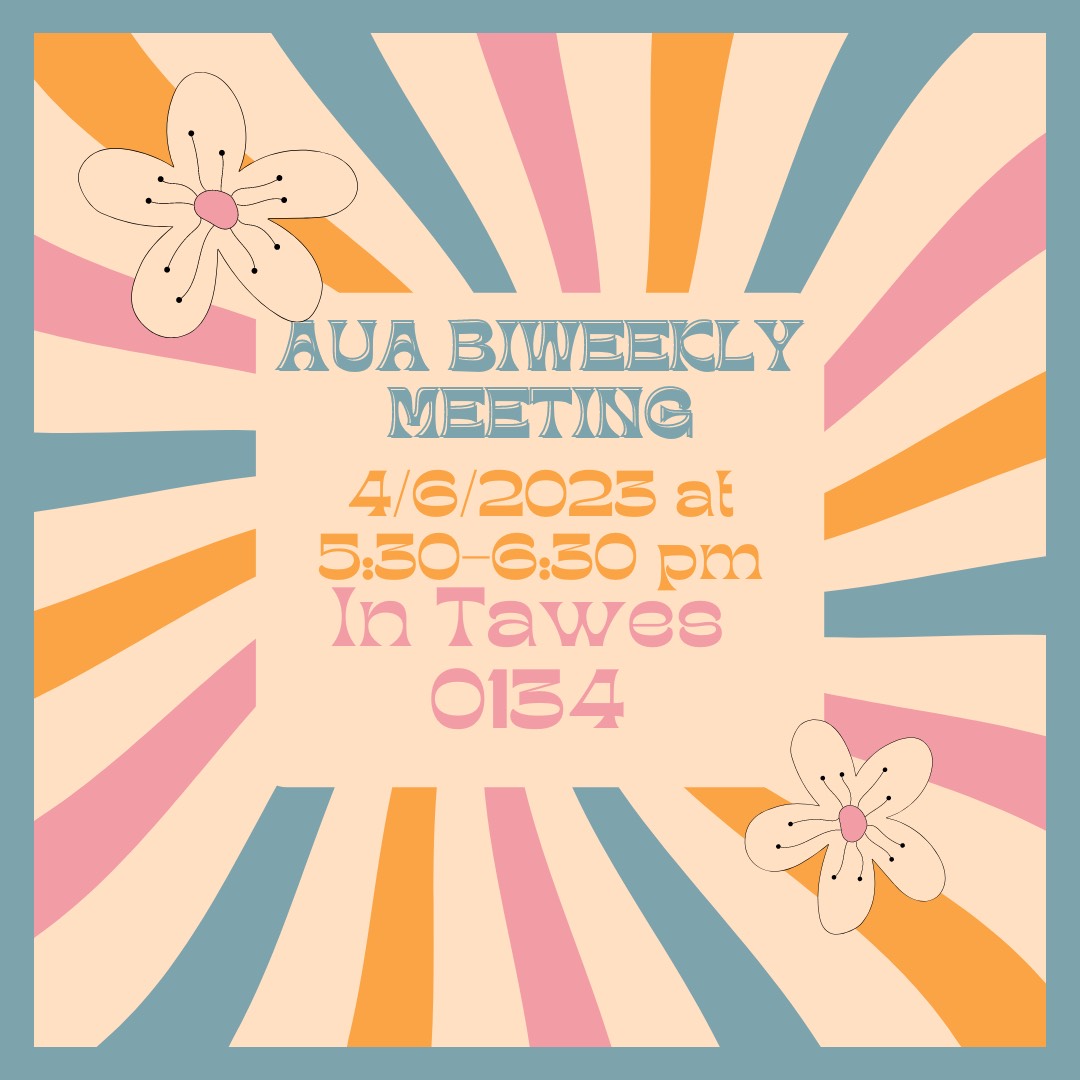 The next American Studies Undergraduate Association meeting will take place on Thursday, April 6th, at 5:30pm, in 0134 Tawes Hall. 
Everyone is welcomed! 

Hope to see you there!