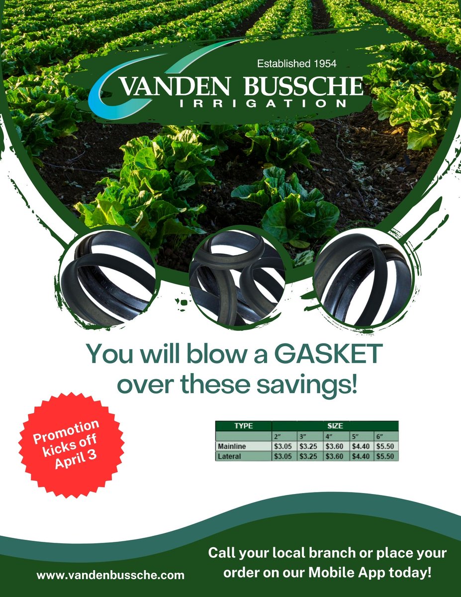 VBIrrigation's tweet photo. This Trending Tuesday we put the spotlight on our Wade Rain gaskets.  We have a great promotion running that will make you blow a GASKET!

https://t.co/HoNMqKasy6

#TrendingTuesday https://t.co/VGAdi7rJe9