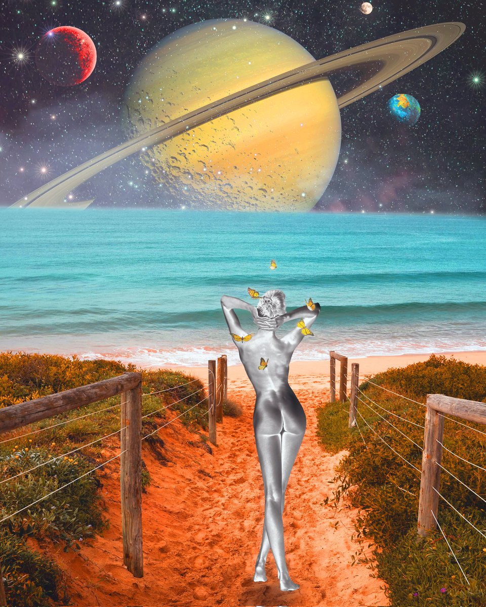 Space Girl goes to Saturn Beach 🪐 #spaceart #spacegirls #NFTCommunity