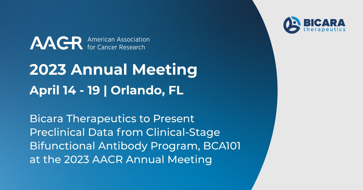BicaraTx's tweet image. We are excited to share data supporting the ongoing #clinicaldevelopment of our lead candidate #BCA101 at the #AACR23 later this month. 

Bicara&apos;s work to tackle #headandneckcancer will be featured in 3 poster sessions. 
#collaboration #bca101
bicara.com/bicara-therape…