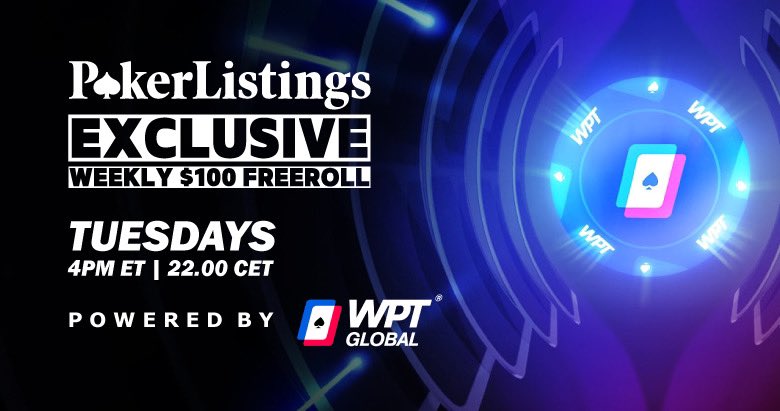 PokerListings's tweet photo. Weekly $100 freeroll on @wpt_global starting at 4pm ET | 22.00 CET‼️
🔑 PASSWORD and more Pokerlistings Exclusive Promotions go to 👉🏻 https://t.co/0eOr3gSXpk
#pokerlistings #pokerguide #freeroll #begambleaware https://t.co/aSuPPkBFJK