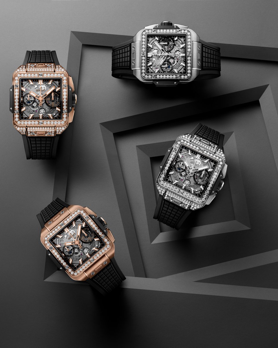 Hublot's tweet photo. Introducing the highly exclusive #SquareBangUnico Diamonds collection! Hublot's iconic timepiece now sparkles with the brilliance of diamonds. #WatchesandWonders2023 #Hublot https://t.co/Pnac2CX0C6
