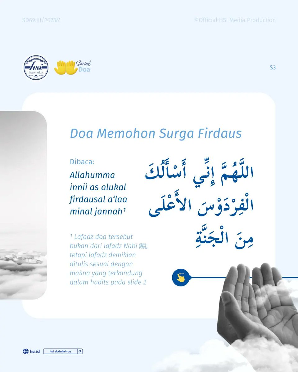 hsiabdullahroy's tweet photo. Mudah-mudahan kita selalu diberikan rahmat dan taufiq-Nya agar kelak bisa dikumpulkan di Surga Firdaus bersama orang-orang tercinta.
Beri ❤️ lalu share postingan ini kepada kerabat dan keluarga.

Mau dapat BC konten setiap hari dari medsos HSI?
Klik: https://t.co/SuLzyEM1Jq https://t.co/P7RYutWYiW