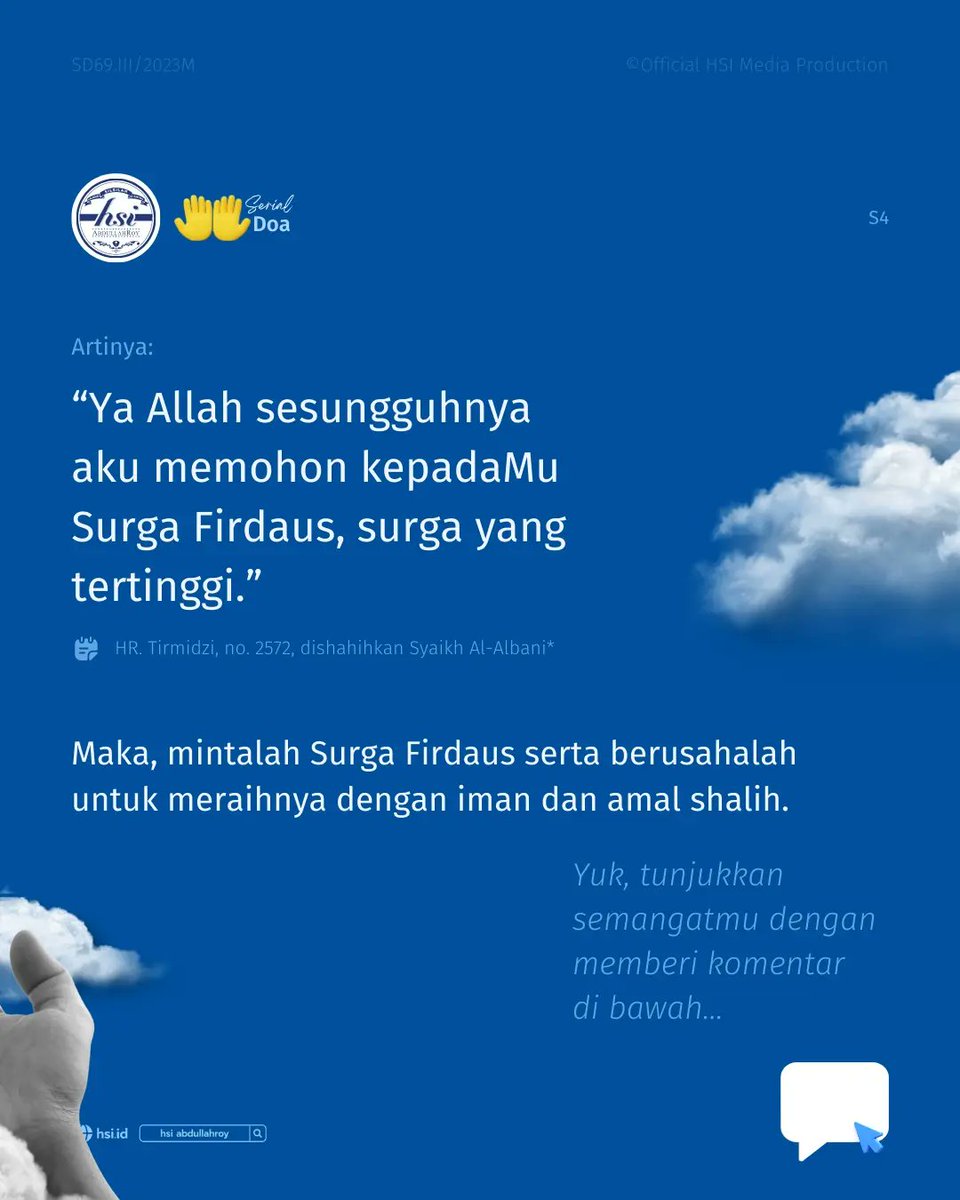 hsiabdullahroy's tweet photo. Mudah-mudahan kita selalu diberikan rahmat dan taufiq-Nya agar kelak bisa dikumpulkan di Surga Firdaus bersama orang-orang tercinta.
Beri ❤️ lalu share postingan ini kepada kerabat dan keluarga.

Mau dapat BC konten setiap hari dari medsos HSI?
Klik: https://t.co/SuLzyEM1Jq https://t.co/P7RYutWYiW
