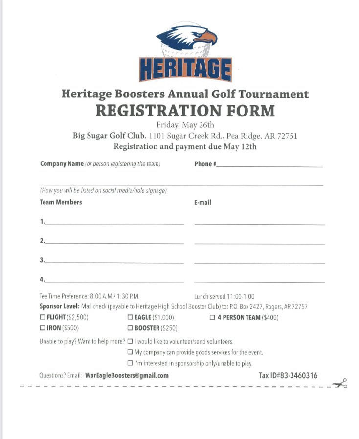 RogersHeritage's tweet photo. We are are looking for sponsors for our annual RHHS Booster Club Fundraiser! 🦅 https://t.co/DCu2hywqfH