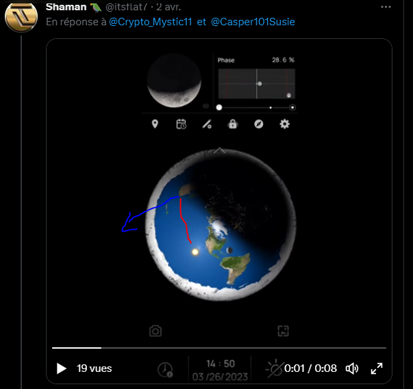 BenoitG82's tweet photo. @Crypto_Mystic11 @itsflat7 @Casper101Susie Furthermore, a very well documented observation is sunrises and sunsets.

Near the equinox, the sun rises at due E and sets at due W.

This model does not represent this AT ALL. Therefore, the model must be rejected. https://t.co/NbwGJ8wJx1