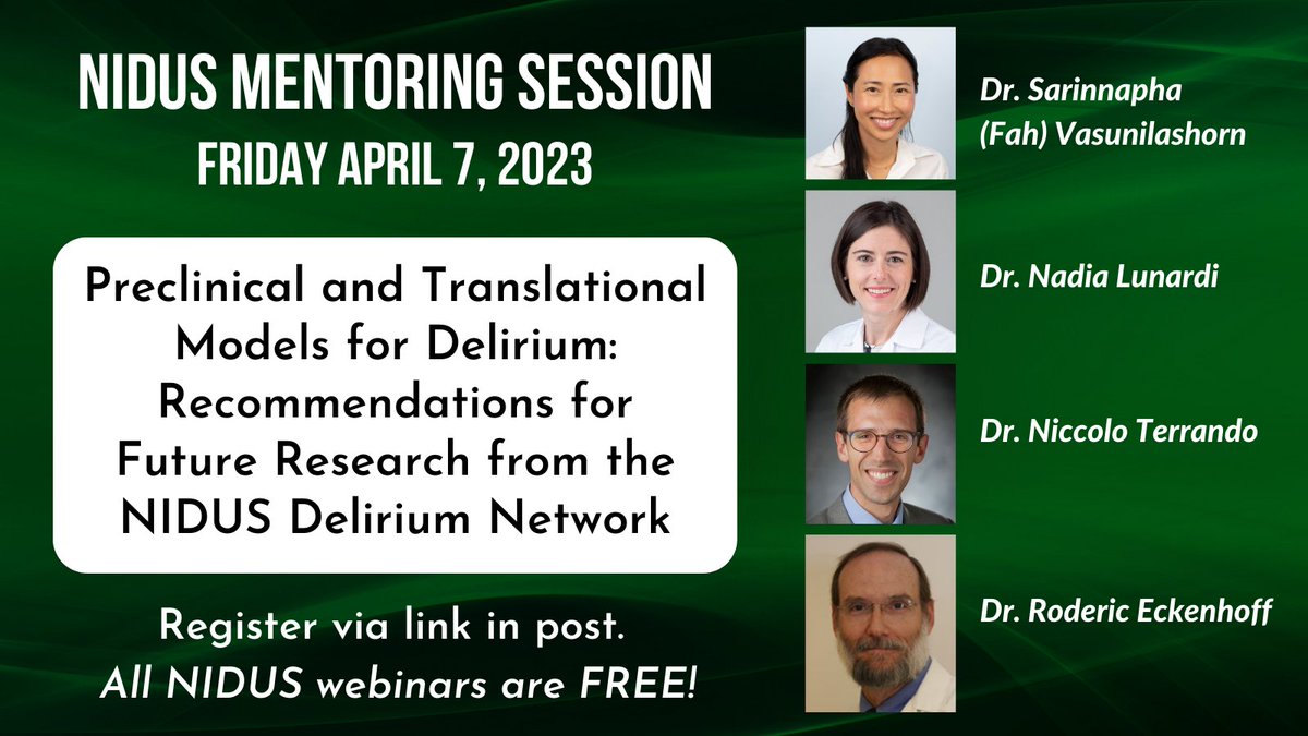 There's still time to register for this Friday's @NIDUS_Delirium webinar! tinyurl.com/mtpac6ky #delirium @sharon_inouye @DrDaleNeedham @rnjma @agilis @ADAuerbachMD @BusbyWhitehead @devlinpharmd @H_SeniorLife @elderlifeprog @ANZDA_delirium @AmerDelirium @EDA_delirium