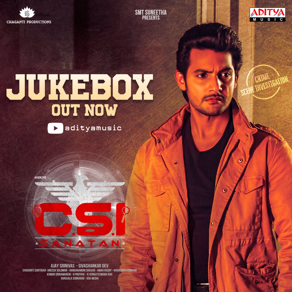 Aditya Music (@adityamusic) on Twitter photo Here's the Audio Jukebox of #CSISanatan
- youtu.be/VtMZ4aTaM_A
<a href="/iamaadisaikumar/">Aadi Saikumar</a> <a href="/NarangMisha/">Misha Narang</a> <a href="/ajaysrinivasofc/">Chaganti Srinivas</a> <a href="/dev_sivashankar/">SivaShankar Dev</a> <a href="/chagantiproducs/">Chaganti Productions</a> <a href="/aneeshsolomon/">Aneesh Solomon</a> <a href="/adityamusic/">Aditya Music</a> <a href="/GskMedia_PR/">GSK Media</a> Here's the Audio Jukebox of #CSISanatan
- youtu.be/VtMZ4aTaM_A
<a href="/iamaadisaikumar/">Aadi Saikumar</a> <a href="/NarangMisha/">Misha Narang</a> <a href="/ajaysrinivasofc/">Chaganti Srinivas</a> <a href="/dev_sivashankar/">SivaShankar Dev</a> <a href="/chagantiproducs/">Chaganti Productions</a> <a href="/aneeshsolomon/">Aneesh Solomon</a> <a href="/adityamusic/">Aditya Music</a> <a href="/GskMedia_PR/">GSK Media</a>