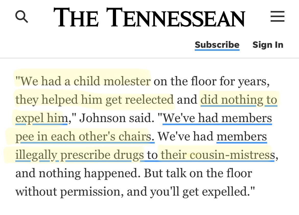While we all wait for Trump’s mugshot…the dumpster fire, also known as Tennessee’s congress, was put in blast by Rep Gloria Johnson, yesterday. Buckle up, let’s fact check these statements…

 ***and that says cousin-mistress, not cousin’s mistress***🧵