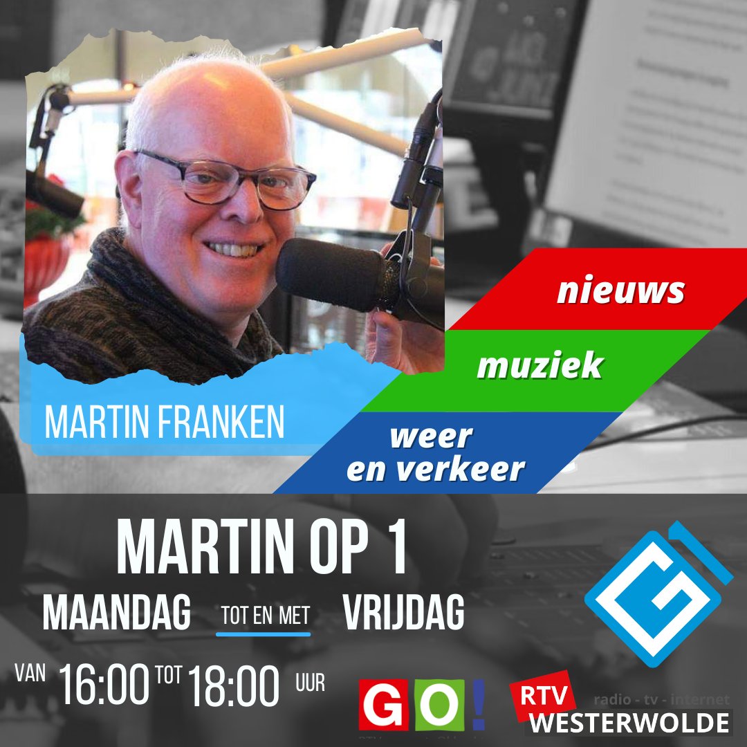 👉🎵🎤📻Luister naar Martin Franken met Martin op 1. Iedere werkdag tussen 16 en 18 uur houdt hij je op de hoogte van alle actualiteiten uit onze regio, het weer en het verkeer. En heerlijke muziek uit de afgelopen decennia en een beetje van nu.🎶
tinyurl.com/G1Player