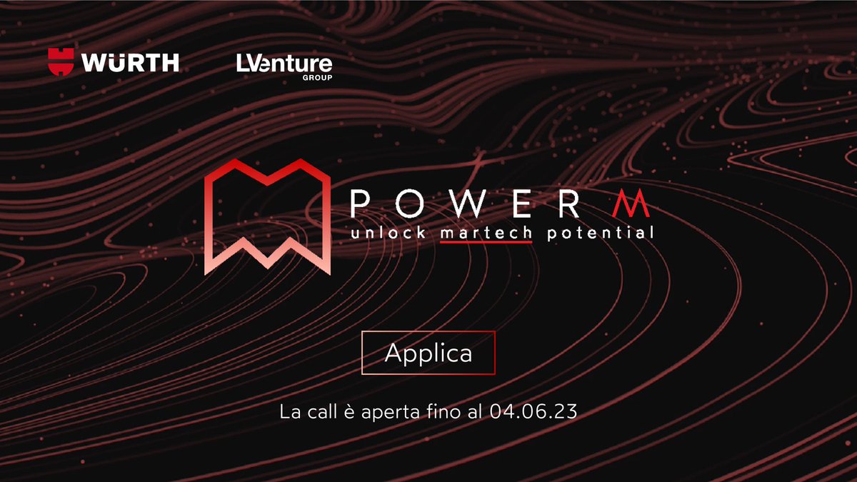LUISS EnLabs (@luissenlabs) on Twitter photo Al via PowerM, la call per startup promossa da <a href="/wurth_italia/">Würth Italia</a> in partnership con LVenture Group per cogliere le opportunità del #MarTech, collaborando con le startup più innovative per sviluppare nuovi prodotti e servizi.
Candidati ora ► powermcall.com Al via PowerM, la call per startup promossa da <a href="/wurth_italia/">Würth Italia</a> in partnership con LVenture Group per cogliere le opportunità del #MarTech, collaborando con le startup più innovative per sviluppare nuovi prodotti e servizi.
Candidati ora ► powermcall.com
