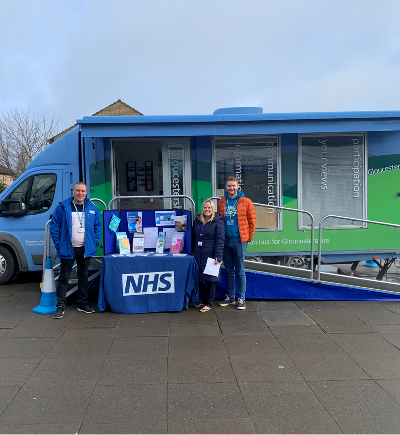 NHSGlos's tweet photo. We had positive conversations and managed to encourage heaps of feedback when we teamed up with partners and took our Info Bus to Hester's Way in #Cheltenham. People were keen to be heard and share what's great, and what's not so great in their community #YourViewsCount https://t.co/k2BSYGInKP