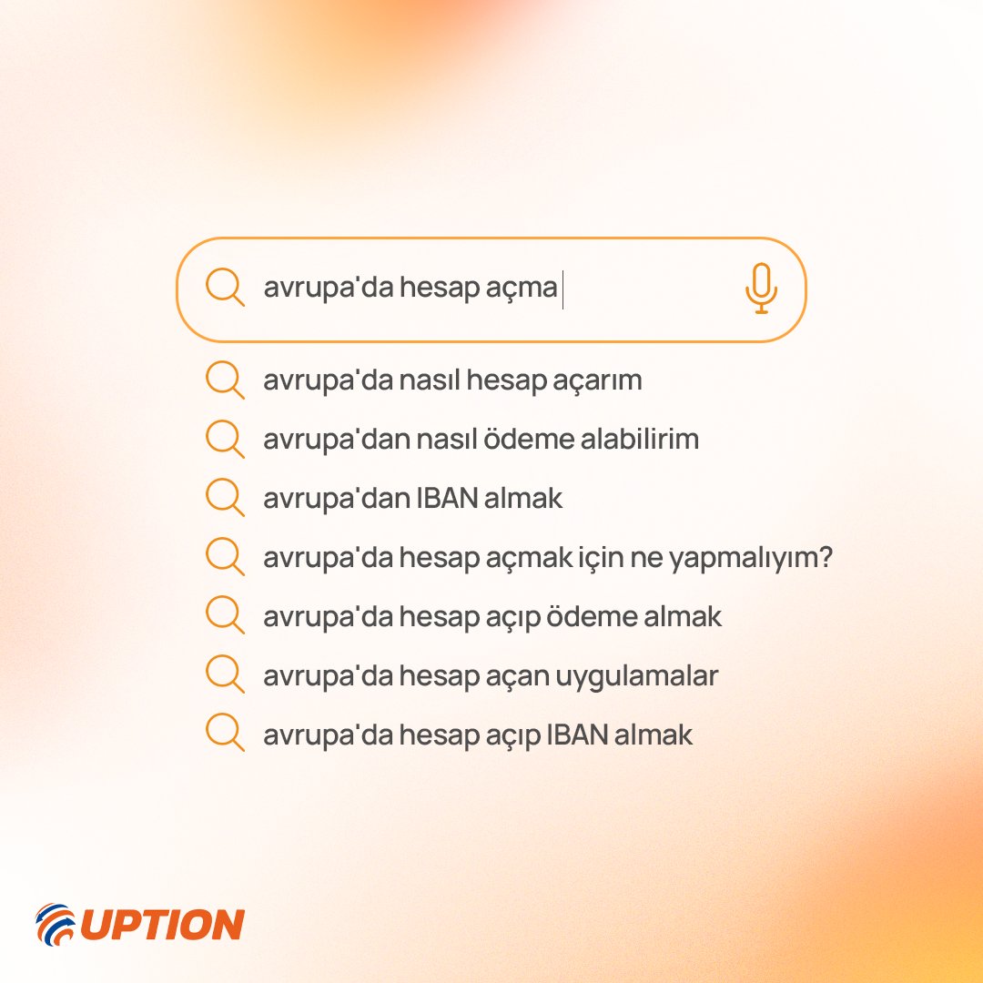 uptionint's tweet photo. Google'a değil, bize sor. 😎
UPTION ile hemen Avrupa Hesabını aç, sana tahsis ettiğimiz Avrupa IBAN'ı ile ödemelerini kolayca Türkiye'ye al. #UPTION https://t.co/4OMSCWBV54