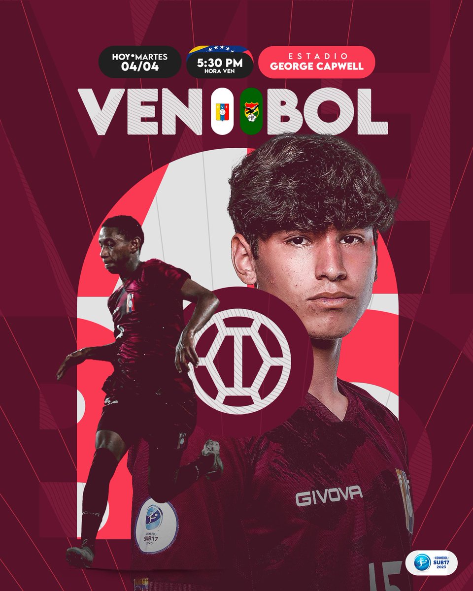 🍷 𝐇𝐎𝐘 𝐉𝐔𝐄𝐆𝐀 𝐋𝐀 𝐕𝐈𝐍𝐎𝐓𝐈𝐍𝐓𝐎 

Nos mediremos con Bolivia por la Jornada 3️⃣ del #CONMEBOLSub17.

⌚️ 5:30 PM (VEN)
🏟️ Estadio George Capwell
📺 <a href="/MeridianoTV/">Meridiano TV</a> y <a href="/DSports/">DSPORTS</a>

#SiempreVinotinto 🇻🇪