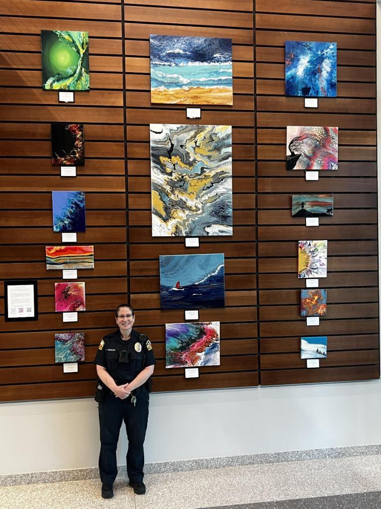 KellyKnight5's tweet photo. @sro_mc has an incredible display of her art @flower_mound We @McKamyMS are so proud of you, Officer Hooper! https://t.co/ryTK6klFhX
