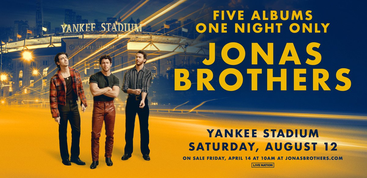 NEW YORK! We've been dreaming about this one our whole lives. 

Five albums. One Epic Night. 

Saturday, August 12 at Yankee Stadium.

🚨Broadway Verified Fan Registrants🚨Check your emails 👀