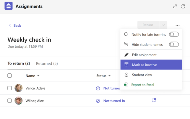 secondleif's tweet photo. New feature now rolling out.  Teachers can mark assignments as inactive to hide them from students. No more cluttered lists and distractions. #edtech #assignments https://t.co/hJ3XRfDh1J