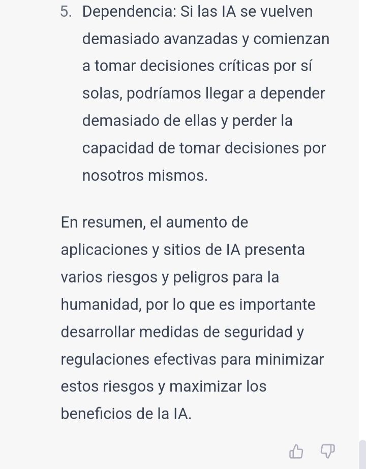 peterbombero's tweet photo. Le pregunte a la #inteligenciaartificial #ia de #chatopenai cuales eran los riesgos de la inteligencia artificial para la humanidad y esta fue la respuesta. la nรบmero 4 me quejo un tanto pensativo al igual que la conclusiรณn final. cc @elonmusk @biobio @Cooperativa @adnradiochile https://t.co/oXpxPWE8Xv
