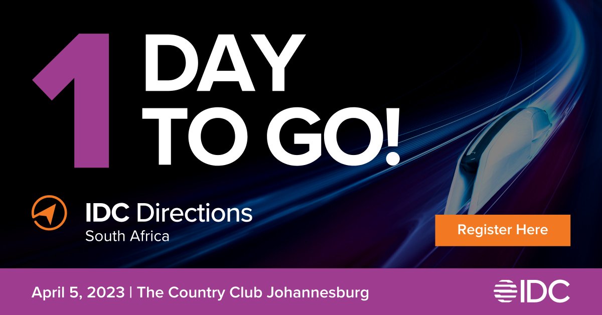 The countdown is on - #IDCDIRECTIONSSSA is just a day away!   The event will revolve around the theme of 'Navigating Disruption in the Age of Digital Business'  #IDCDirectionsRSA #IDCDIRECTIONSMETA
Visit website: bit.ly/3lHxBCR