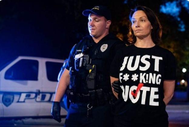 FDP Chair <a href="/NikkiFriedFL/">Commissioner Nikki Fried</a> was arrested while peacefully protesting near the state capitol. The legislature and governor are stripping away our rights and bodily autonomy. We will not back down.