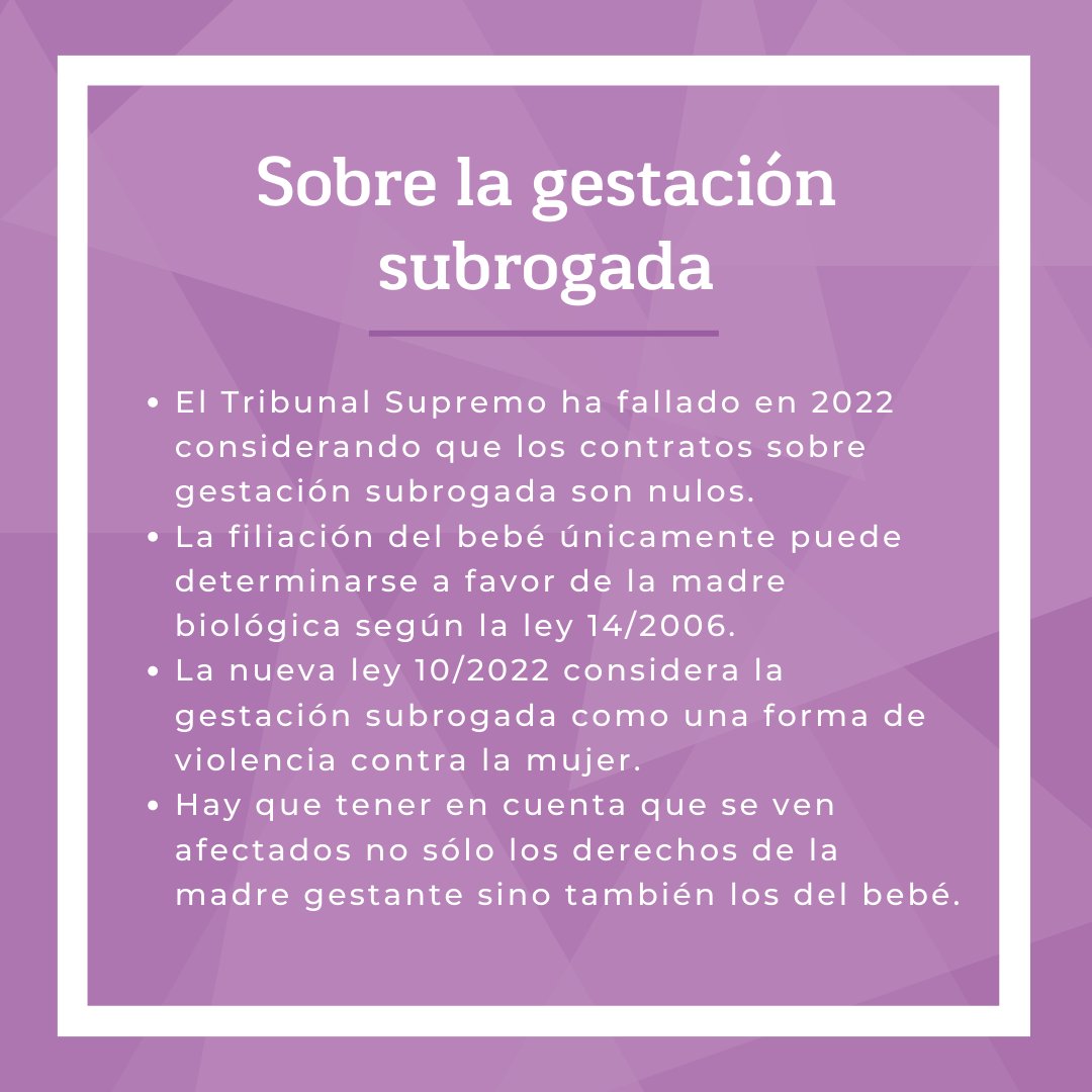 mujeresjuezas's tweet photo. Hemos oído hablar mucho estos días sobre #gestaciónsubrogada, también conocida como #gestaciónporsustitución.🤰

Queremos aprovechar para recordar algunas cuestiones, ya que en España esta práctica no es legal. ⚖️

#mujeresjuezas #AMJE https://t.co/ustRVyFGCn