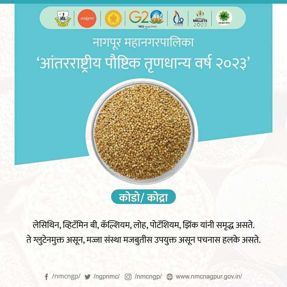 ngpnmc's tweet photo. संयुक्तराष्ट्र संघाने २०२३ हे वर्ष जागतिक पौष्टिक तृणधान्य वर्ष म्हणून घोषित केले आहे. त्यानिमित्ताने जाणून घ्या तृणधान्याचे महत्त्व.

#NMC #nagpurcity #UNO
#millets #millets2023 #milletseffect #healthyrecipes #healthynutrition #atmanirbharBharat #atmanirbharkisan #india https://t.co/SpGyuxUwYZ