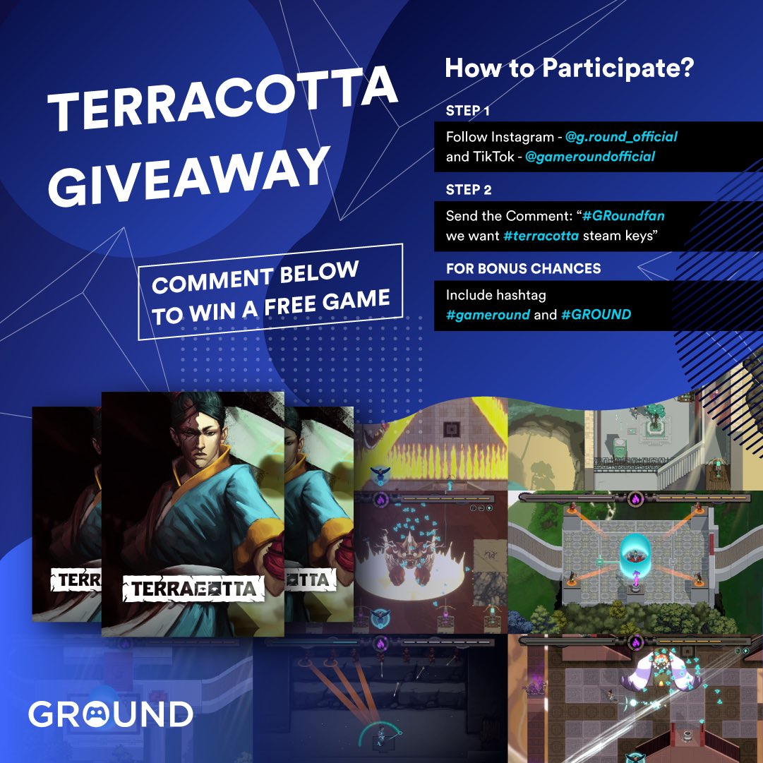 gameroundco's tweet photo. 📣ATTENTION G.Round peeps!!!
We are giving away Terracotta steam key to our lucky winners. 🤩
Head over to our IG: g.round_official &amp; TikTok: gameroundofficial to join! 

Visit https://t.co/ySecwfpfa8 to learn more about the game and prizes to win!
Terms and conditions apply. https://t.co/GiLL2xbni5