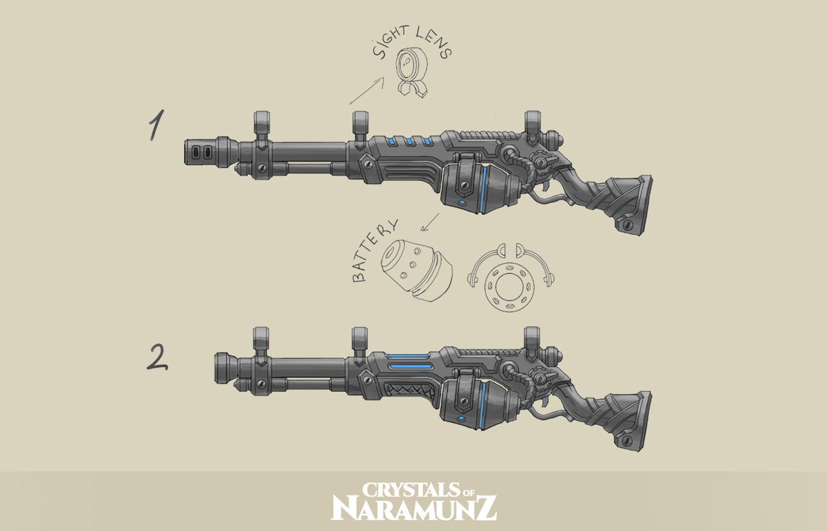 PlayCrystalfall's tweet photo. Is there anything more badass than #steampunk weapons?💥 Here's two concept variants for the #repeatingrifle in #Naramunz, one of many items you might come across in a #lootdrop in-game. Check it out!👇 https://t.co/UYpVit0ryo