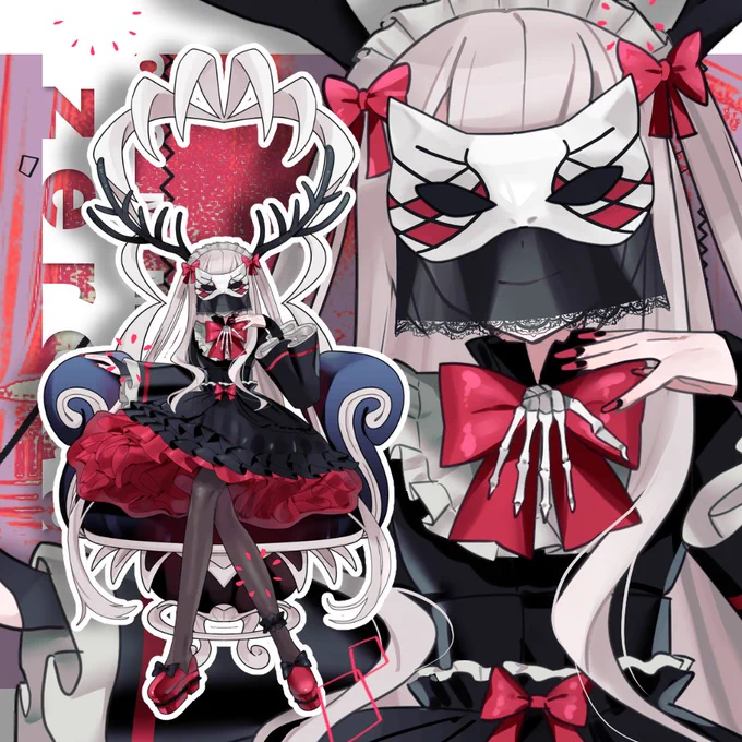 しか様のご依頼によりTRPG用のGM立ち絵を制作させていただきました!骨の玉座に鎮座する、目元を隠したゴシック少女です#コミッション #SKIMA  