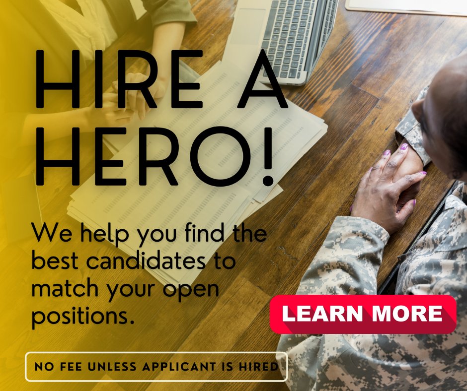 Ready to hire a hero and take your business to the next level? 🔝 We’re here to help you every step of the way!  🔍

 #VeteranEmployment #JobMatching #CareerOpportunities #CareerDevelopment #EmploymentSolutions #MilitaryTransition #VeteranTalent #JobSearchAssistance