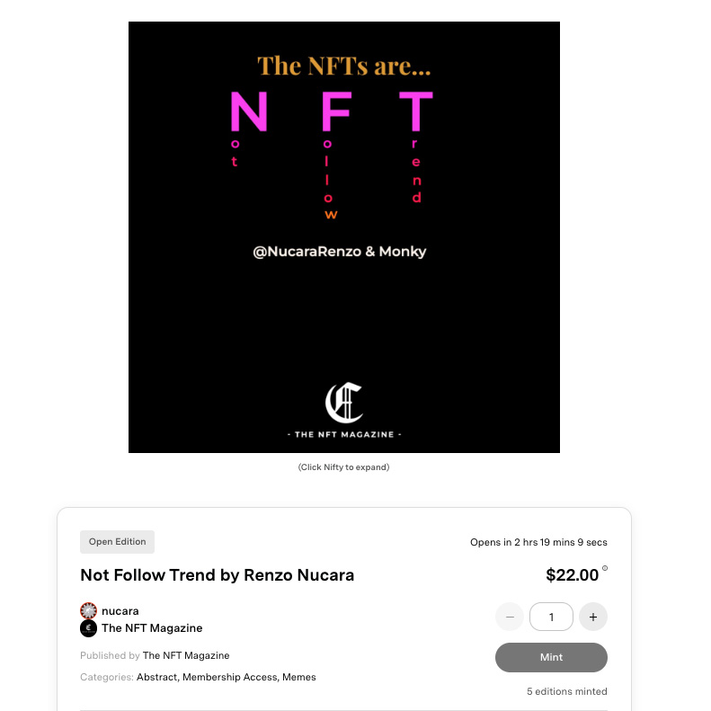 NucaraRenzo's tweet photo. A MEME a day keeps the boredom away! Taste the Monky Meme NFT 😜 was created especially for the READERS MEME of The NFT Magazin📷https://t.co/zYTnyEaWDc…
@TheNFTMag @ACVAULT @niftygateway @ChiaraCanali @BiancoscuroMag @ZaniniArte
#NotFollowTrend https://t.co/AteKk7NZ56