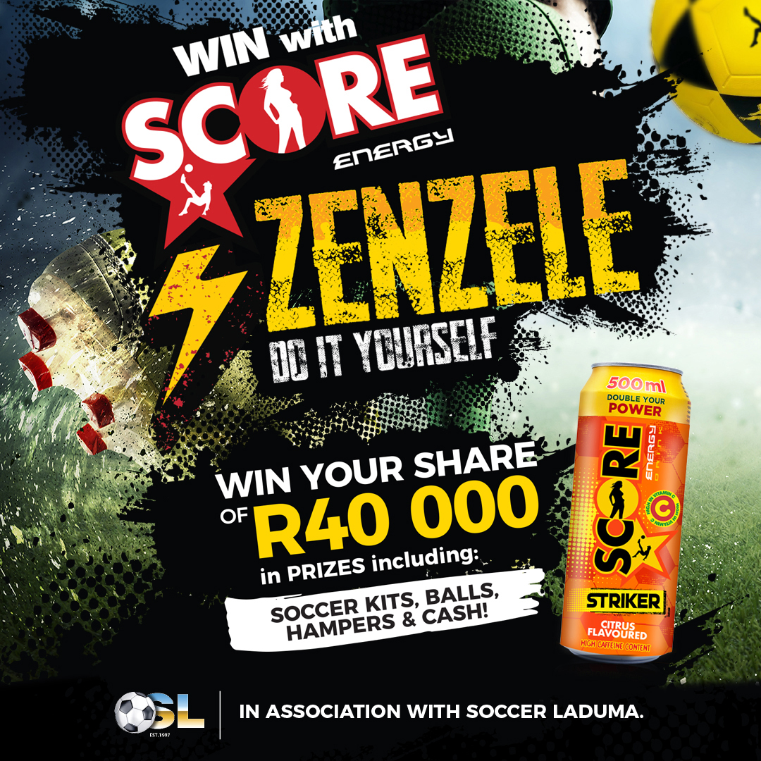 Soccer_Laduma's tweet photo. ‼Score big with SCORE ENERGY DRINK and Soccer Laduma‼ 

We're excited to announce our latest campaign ZENZELE, where you could win a share of R40,000 in prizes, including soccer kits, balls, hampers, and cash!

Enter here👉 https://t.co/yp5f2EzMMM 
#WinWithScore @drinkscore https://t.co/EAbjdxh0c3
