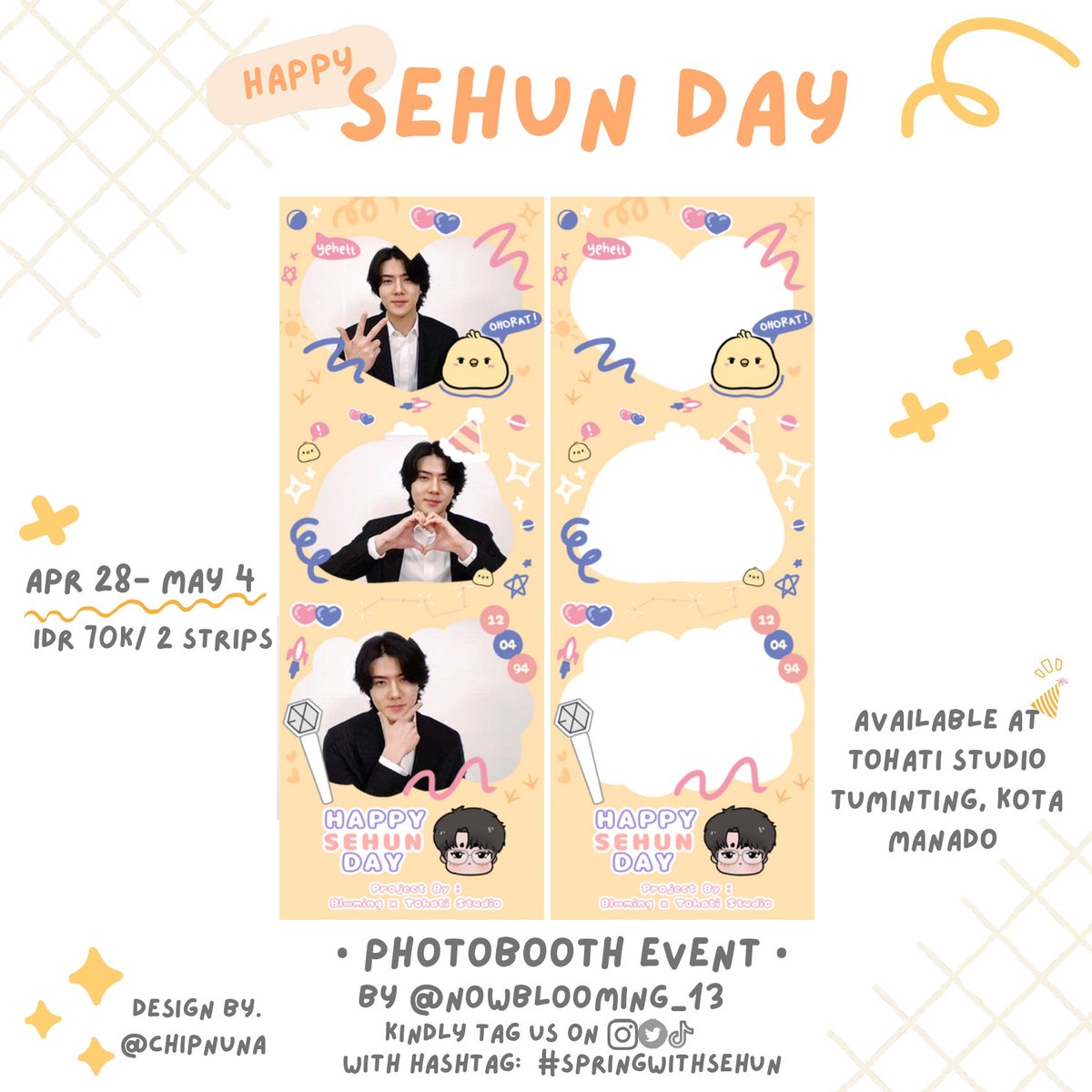 nowblooming_13's tweet photo. 🌸"Spring Boys & Agust D Tour in Jakarta"🌸
•HAPPY SEHUN DAY PHOTOSTRIP TEMPLATE•
🗓️ 28 April 2023 - 4 Mei 2023
📍 Tohati Studio, Kota Manado
🕔 17.00 - 21.00 wita
📌 Link: https://t.co/1xYL3a20av
Design by @chipnuna ✨
#SpringWithBlooming
#SpringWithSehun https://t.co/1qUBCHu92c
