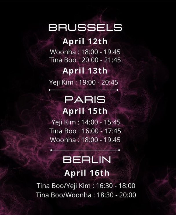 K_enter__'s tweet photo. Ne ratez pas leurs retour en Europe !
Rejoignez-nous pour le Workshop Tour de Tina Boo, Woonha et Yeji Kim. 

Il est encore temps de prendre vos tickets : 
https://t.co/8JDRcAiYlE https://t.co/1oJByv2PTg