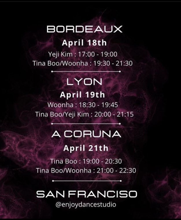 K_enter__'s tweet photo. Ne ratez pas leurs retour en Europe !
Rejoignez-nous pour le Workshop Tour de Tina Boo, Woonha et Yeji Kim. 

Il est encore temps de prendre vos tickets : 
https://t.co/8JDRcAiYlE https://t.co/1oJByv2PTg