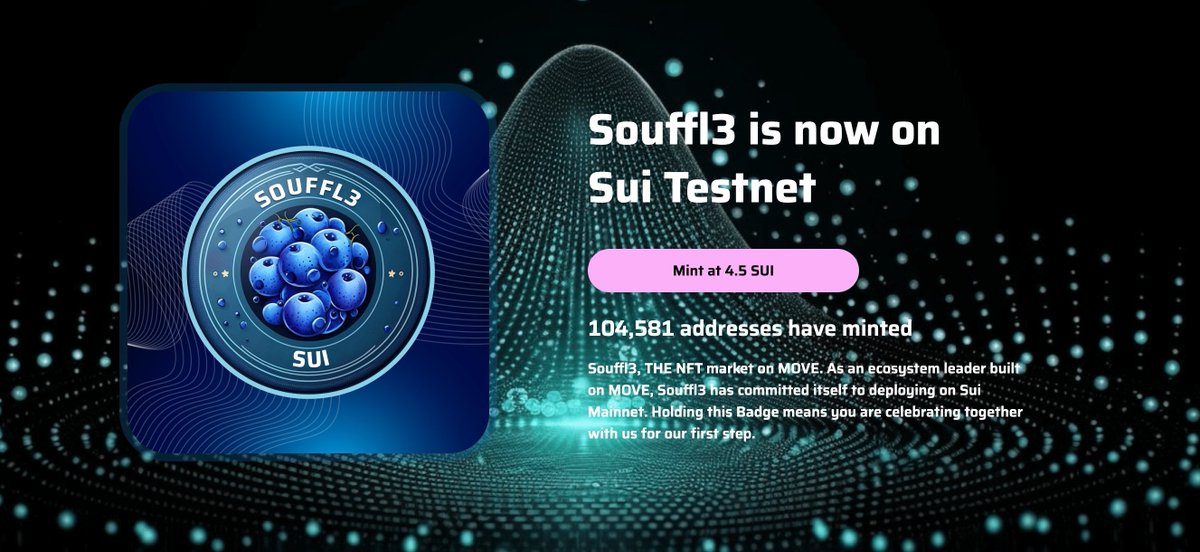 suipiens's tweet image. 🔥@nft_souffl3 is excited to announce that their 1st move on Sui Testnet is now live!
Users can stake their Sui Testnet NFTs and earn $MOB Token Box #airdrop from @mobius_market !👀
Check out the guide here 👇