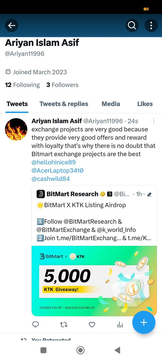 Ariyan11996's tweet photo. @BitMartResearch @BitMartExchange @k_world_Info Good project ever , I am very happy to be participating in this project. I hope this project will gain more popularity in the future
@AcerLaptop3410 
@hellohinice89 
@cashwild84 https://t.co/TAPJRAl3yu