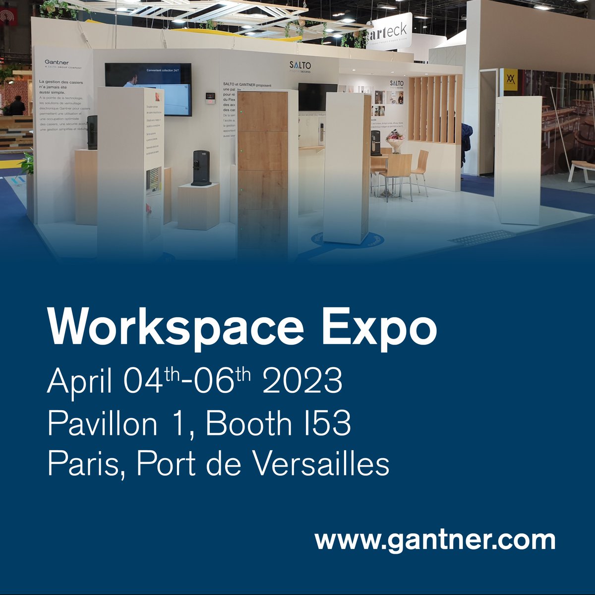 Visit the GANTNER and <a href="/SaltoSystems/">SALTO Systems</a> team at <a href="/WorkspaceExpo/">Workspace Expo</a> in Paris from the 4th-6th of April, 2023 at booth I53. We will present you with innovative ideas and solutions for your modern workspaces: smart locker systems, internal logistics, and secure access control systems.