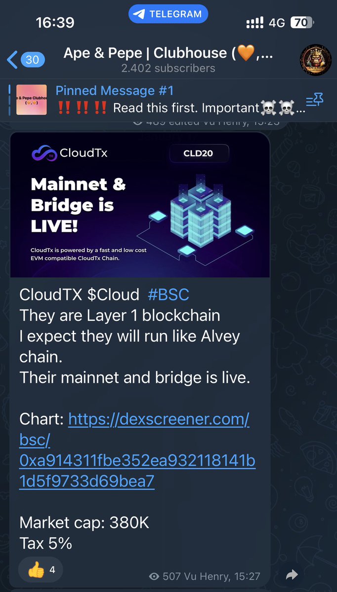 Henry_VuQuangDu's tweet image. Called $CLOUD at 380k MC
Today #Cloudtx reach 2M MC 
X45 from the dip.