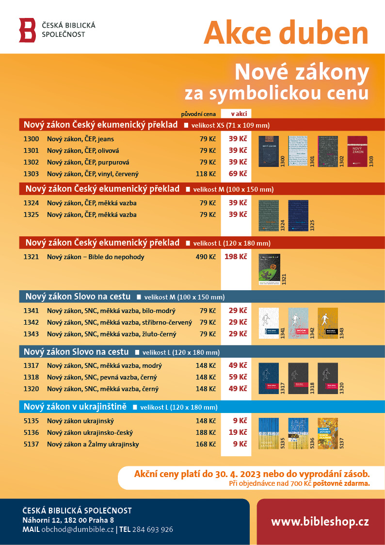 biblicka's tweet photo. https://t.co/dhVpcGVcUl

Za výrazně nižší cenu můžete zakoupit Nové zákony v Českém ekumenickém překladu, včetně unikátního voděodolného vydání, či oblíbené Slovo na cestu, dále nabízíme Nový zákon v ukrajinštině, česko-ukrajinský Nový zákon a ukrajinský Nový zákon a Žalmy. https://t.co/v7iD0tRbtZ