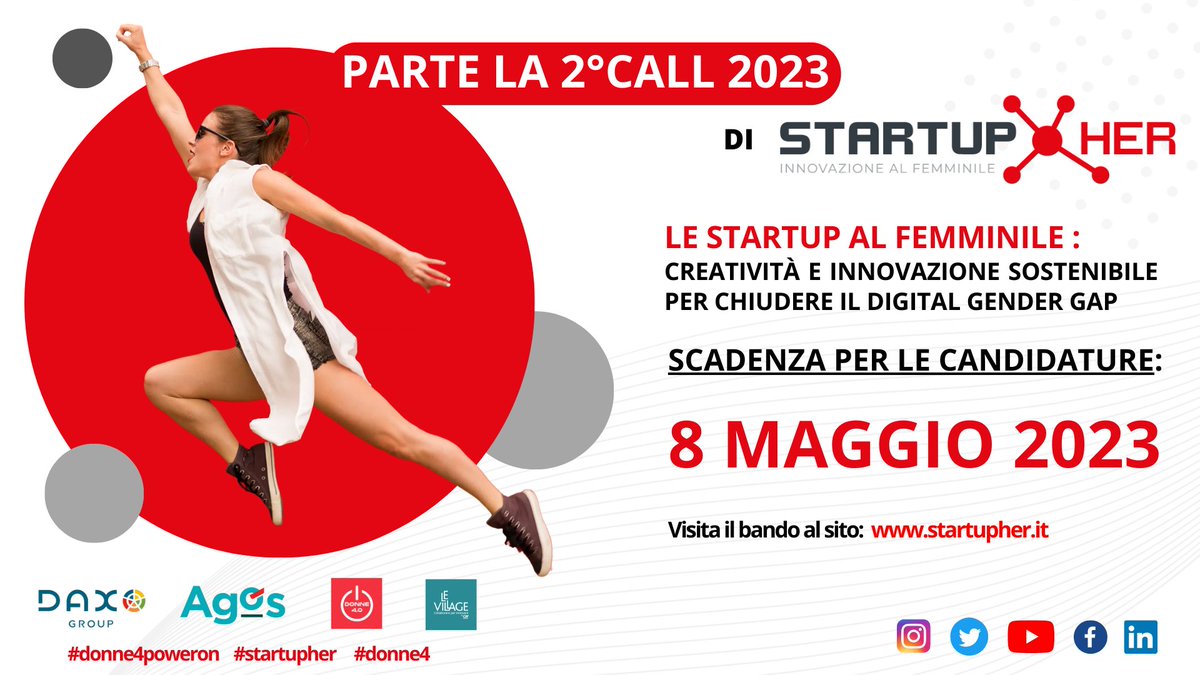 🔖 Sei una 𝐬𝐭𝐚𝐫𝐭𝐮𝐩 𝐟𝐞𝐦𝐦𝐢𝐧𝐢𝐥𝐞 𝐜𝐨𝐧 𝐦𝐞𝐧𝐨 𝐝𝐢 𝟔 𝐦𝐞𝐬𝐢?
O sei una 𝐝𝐨𝐧𝐧𝐚 𝐜𝐨𝐧 𝐮𝐧❜𝐢𝐝𝐞𝐚 𝐢𝐦𝐩𝐫𝐞𝐧𝐝𝐢𝐭𝐨𝐫𝐢𝐚𝐥𝐞 𝐛𝐫𝐢𝐥𝐥𝐚𝐧𝐭𝐞? 💎𝐏𝐀𝐑𝐓𝐄𝐂𝐈𝐏𝐀 𝐀 𝐒𝐭𝐚𝐫𝐭𝐮𝐩𝐇𝐄𝐑❗Candidati entro l' 𝟖 𝐌𝐀𝐆𝐆𝐈𝐎 👉 startupher.it