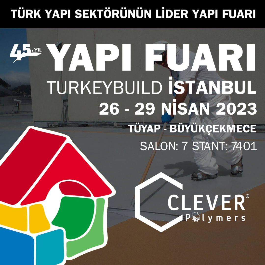 26-29 Nisan tarihlerinde 45.'si düzenlenecek olan #TURKEYBUILD #İstanbul yapı fuarındayız...
Salon: 7 Stant: 7401'de sizleri ağırlamaktan mutluluk duyacağız..

#Clever #CleverPolymers #YapiFuari #YapiFuari2023 #Turkey #Construction #ConstructionFair