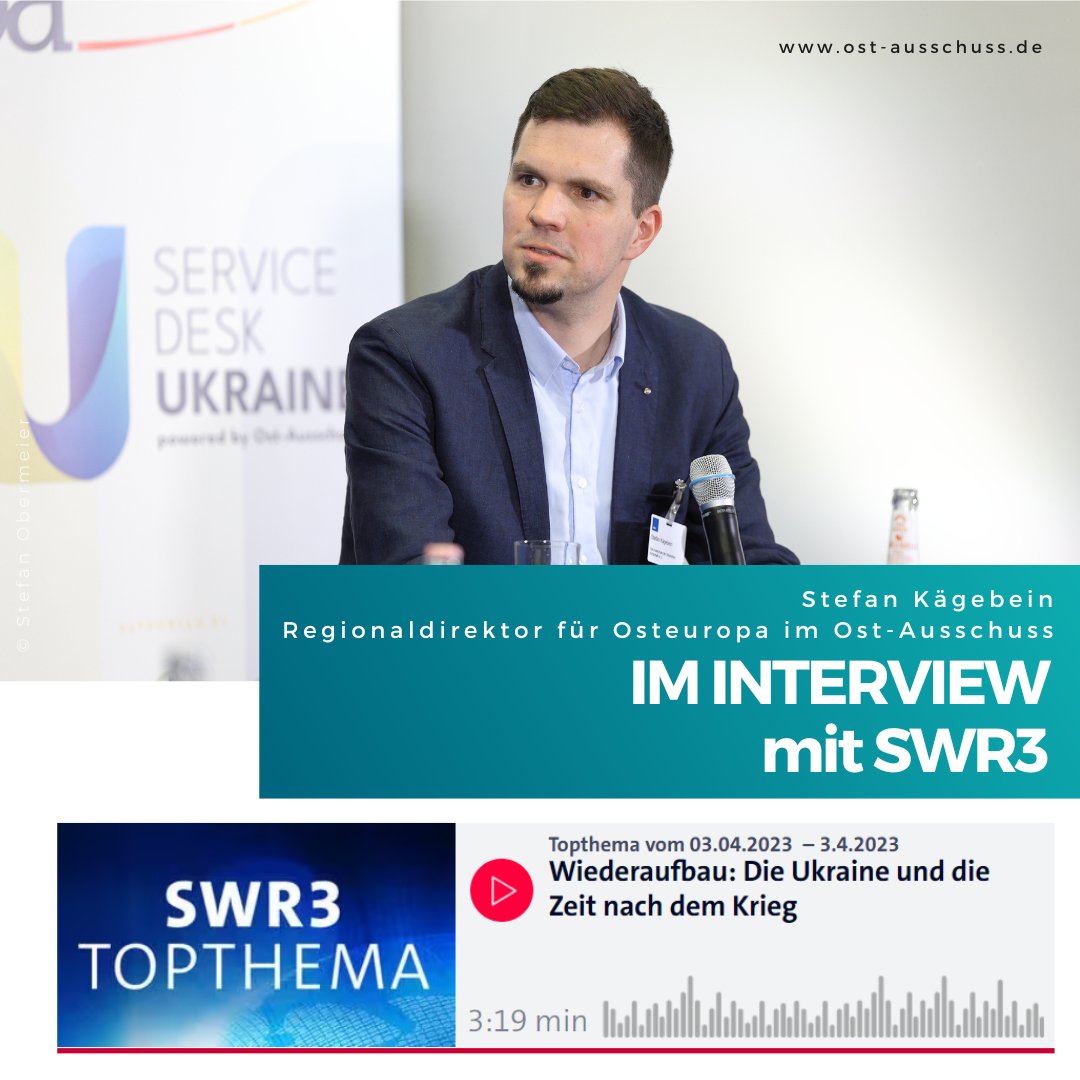 OstAusschuss's tweet photo. ππ πππππππππ | Unser Regionaldirektor fΓΌr #Osteuropa hat anl. der Reise v. Bundesminister Habeck mit dem @swr3 ΓΌber den aktuellen Stand zum Wiederaufbau i. d. #Ukraine gesprochen πhttps://t.co/KAVEP3x7qNπ‘gemeinsame Anstrengung ist notwendig! #OAinterview https://t.co/ONgT79NNrJ