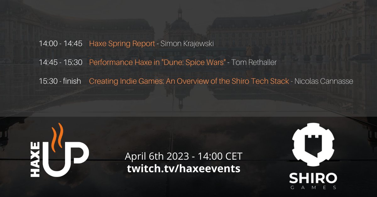 Haxe Foundation (@haxe_org) on Twitter photo The #haxeup at <a href="/shirogames/">Shiro Games</a> is less than 24 hours away! Time to test the stream logins and get those cables untangled!
#haxe The #haxeup at <a href="/shirogames/">Shiro Games</a> is less than 24 hours away! Time to test the stream logins and get those cables untangled!
#haxe